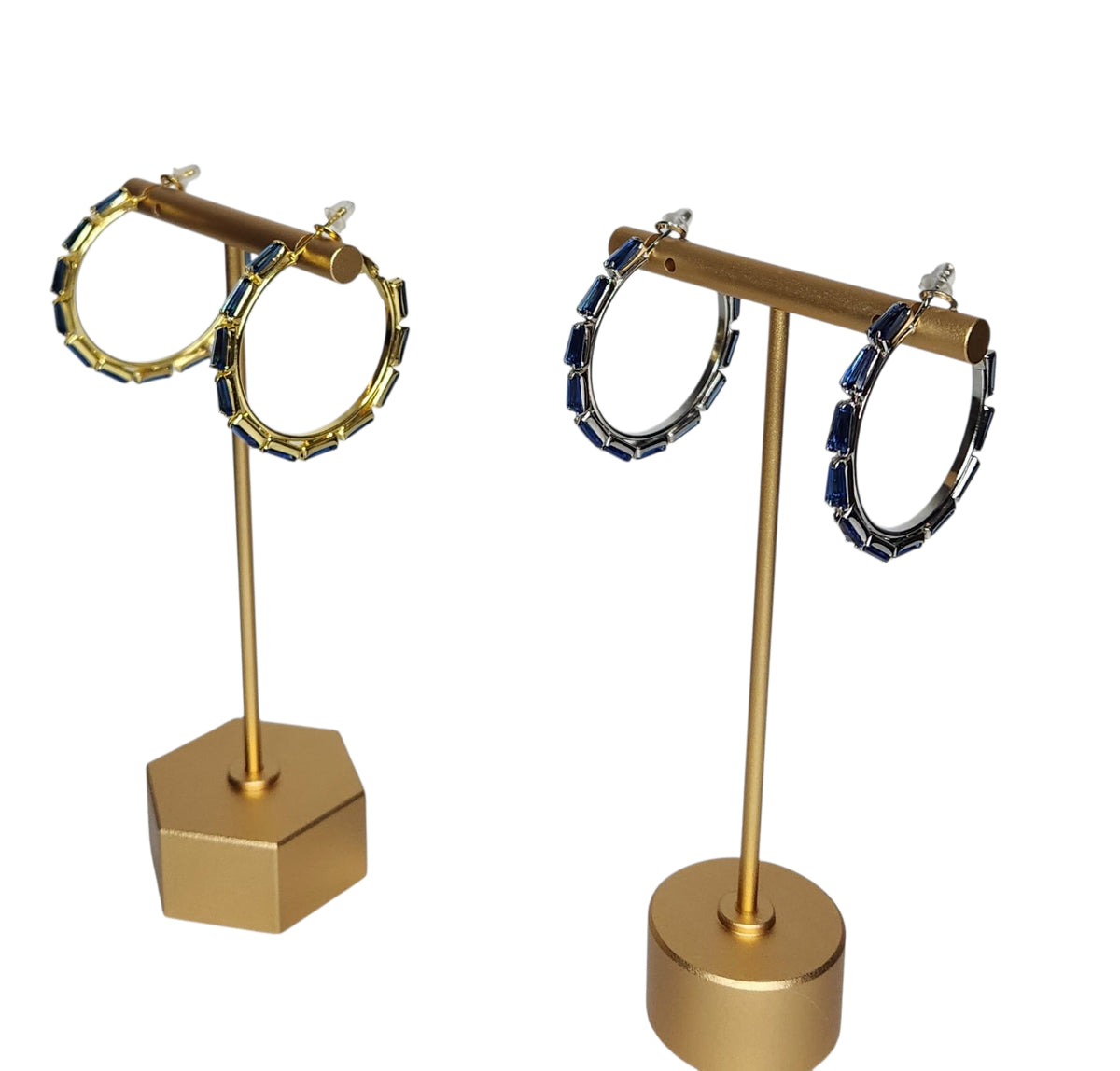 Blue Ring-Shaped Earrings - Silver or Gold