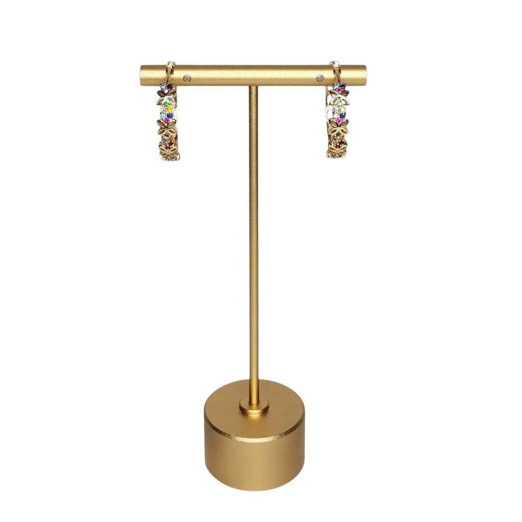 Flowers Earrings - Gold Plated, Ring Shaped with Multicolor Zirconia