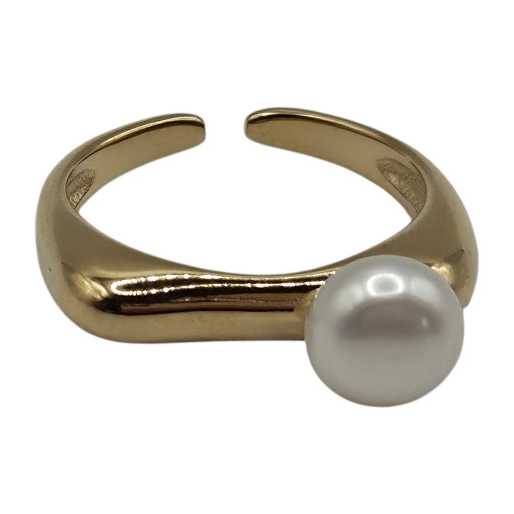 Mia Ring - 18K Gold-Plated Stainless Steel with Pearl - Adjustable
