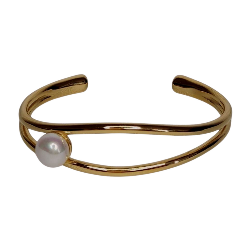 Mia Cuff Bracelet - 18K Gold-Plated with Pearl Accent