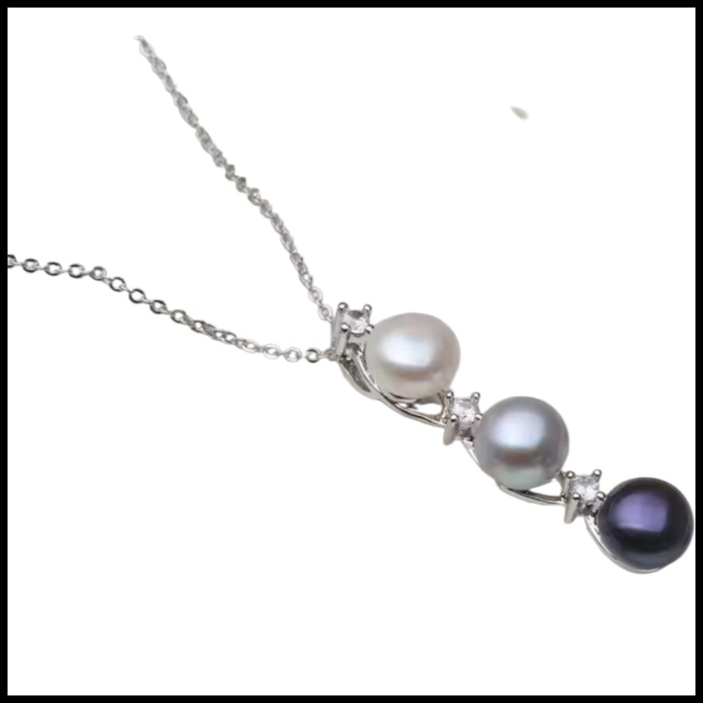Trio Pearl Necklace - 925 Sterling Silver - Freshwater Pearls Necklace