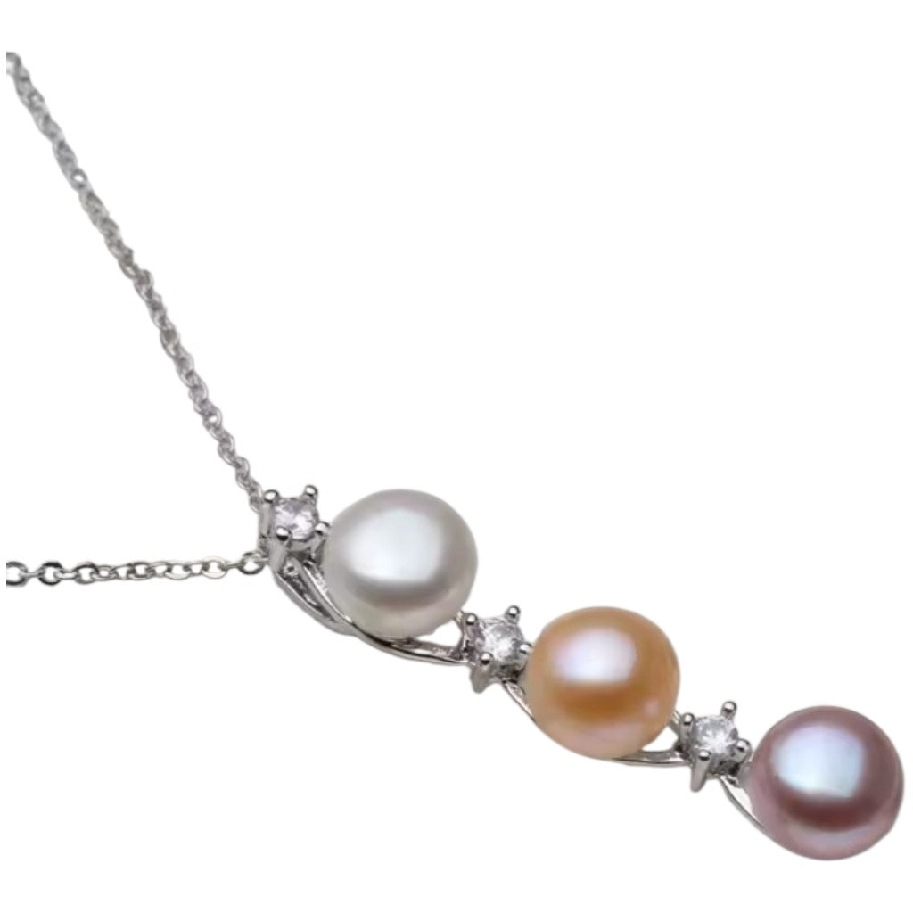 Trio Pearl Necklace - 925 Sterling Silver - Freshwater Pearls Necklace
