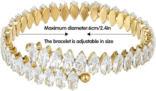 Belle Crystal Rhinestone Gold Cuff Bracelet - Adjustable - Hypoallergenic