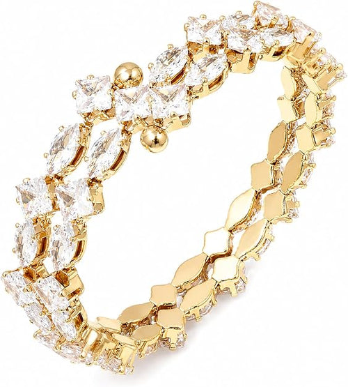 Belle Radiance Rhinestone Gold Cuff Bracelet - Adjustable - Hypoallergenic
