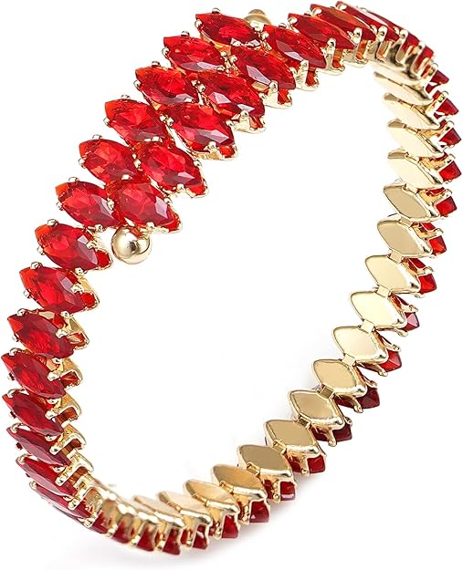 Belle Red Rhinestone Gold Cuff Bracelet - Adjustable - Hypoallergenic