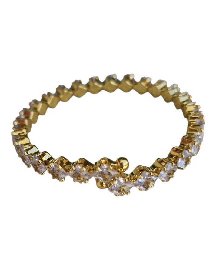 Belle Rhinestone Gold Cuff Bracelet Stainless Steel- Adjustable - Hypoallergenic - Variety