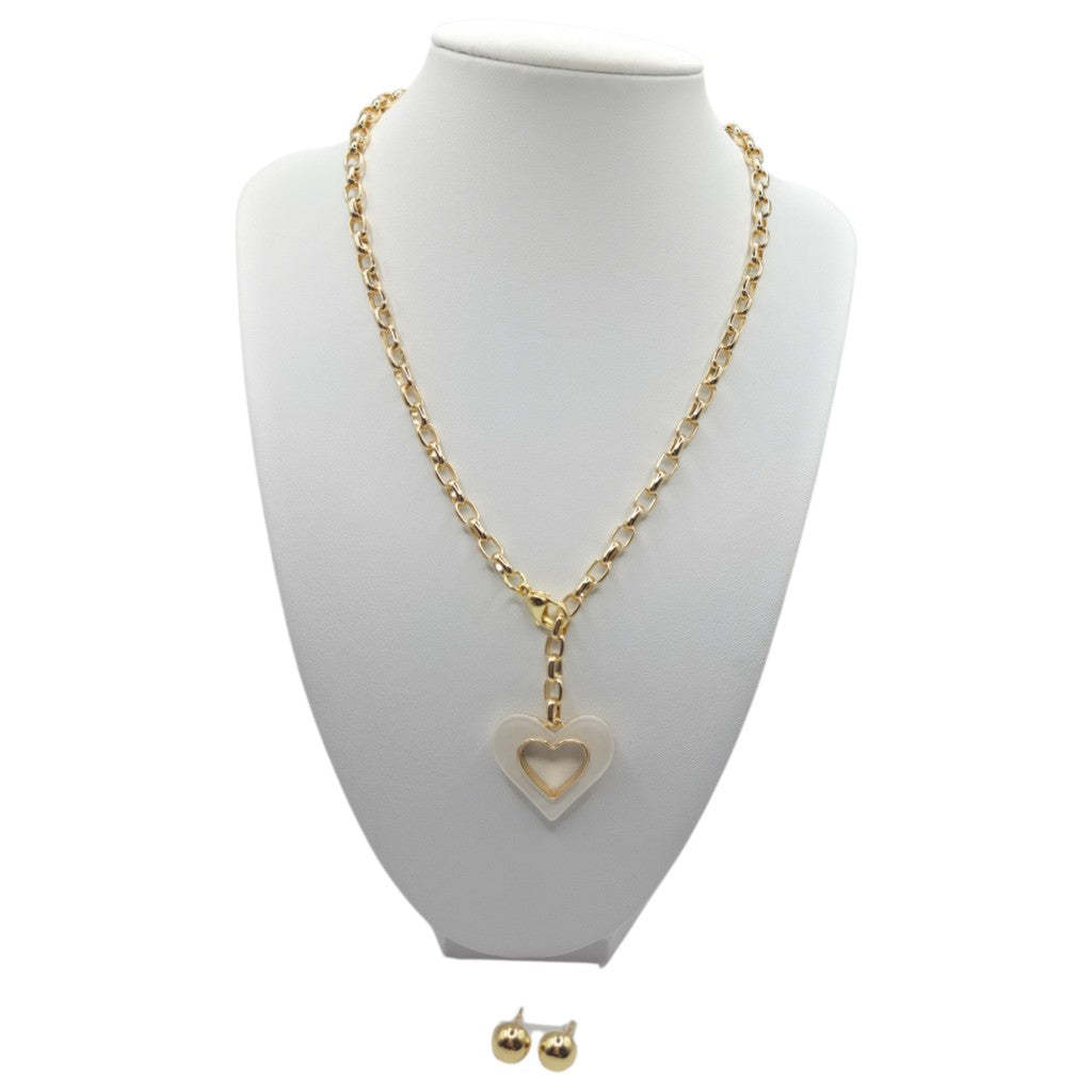 Chic Heart Pendant Drop Necklace & Stud Earrings Set - Stainless Steel