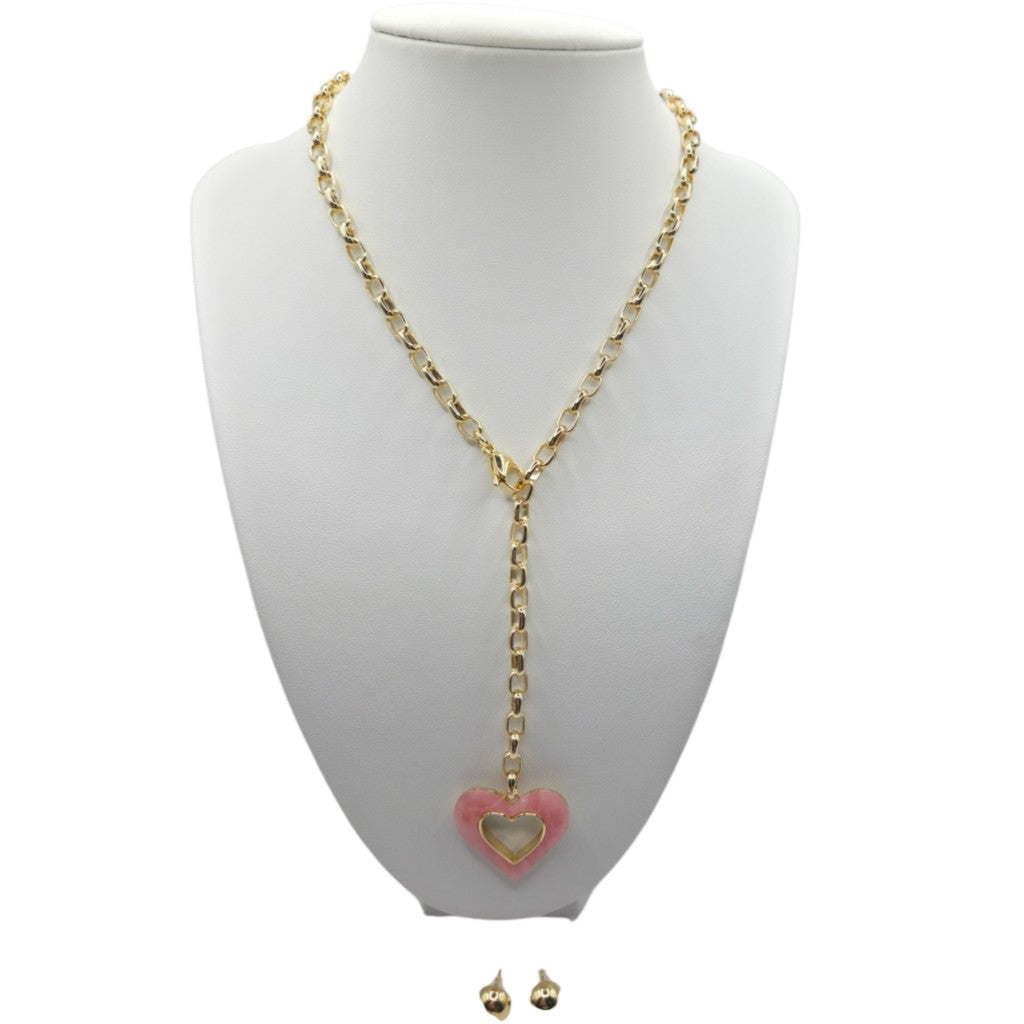 Chic Heart Pendant Drop Necklace & Stud Earrings Set - Stainless Steel