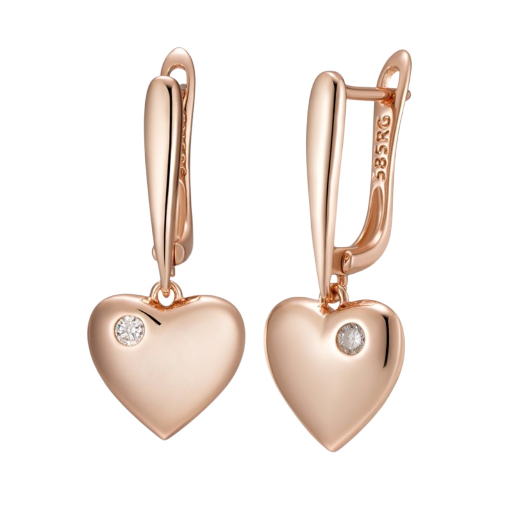 Heart Drop Earrings - 585 Rose Gold Plated with Zirconia