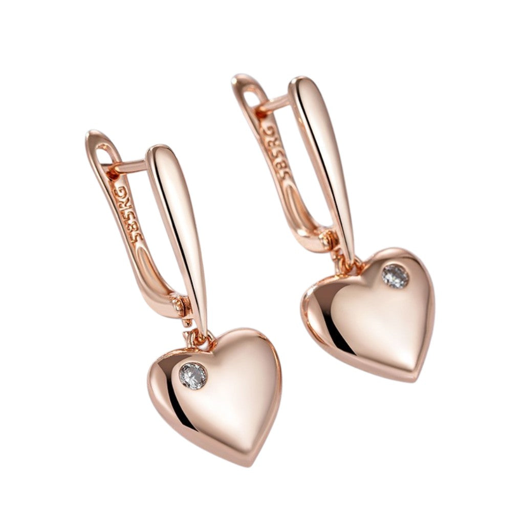 Heart Drop Earrings - 585 Rose Gold Plated with Zirconia