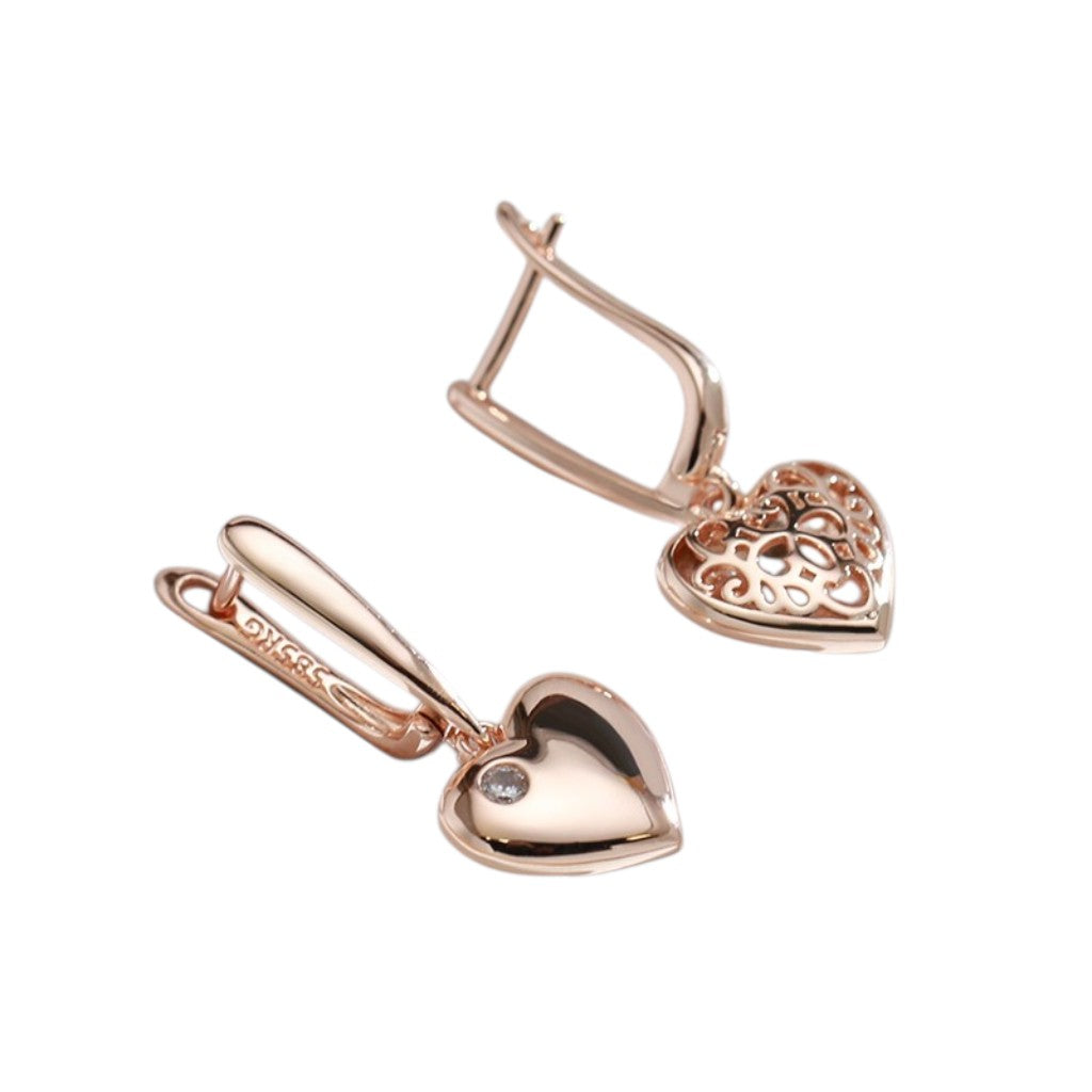 Heart Drop Earrings - 585 Rose Gold Plated with Zirconia