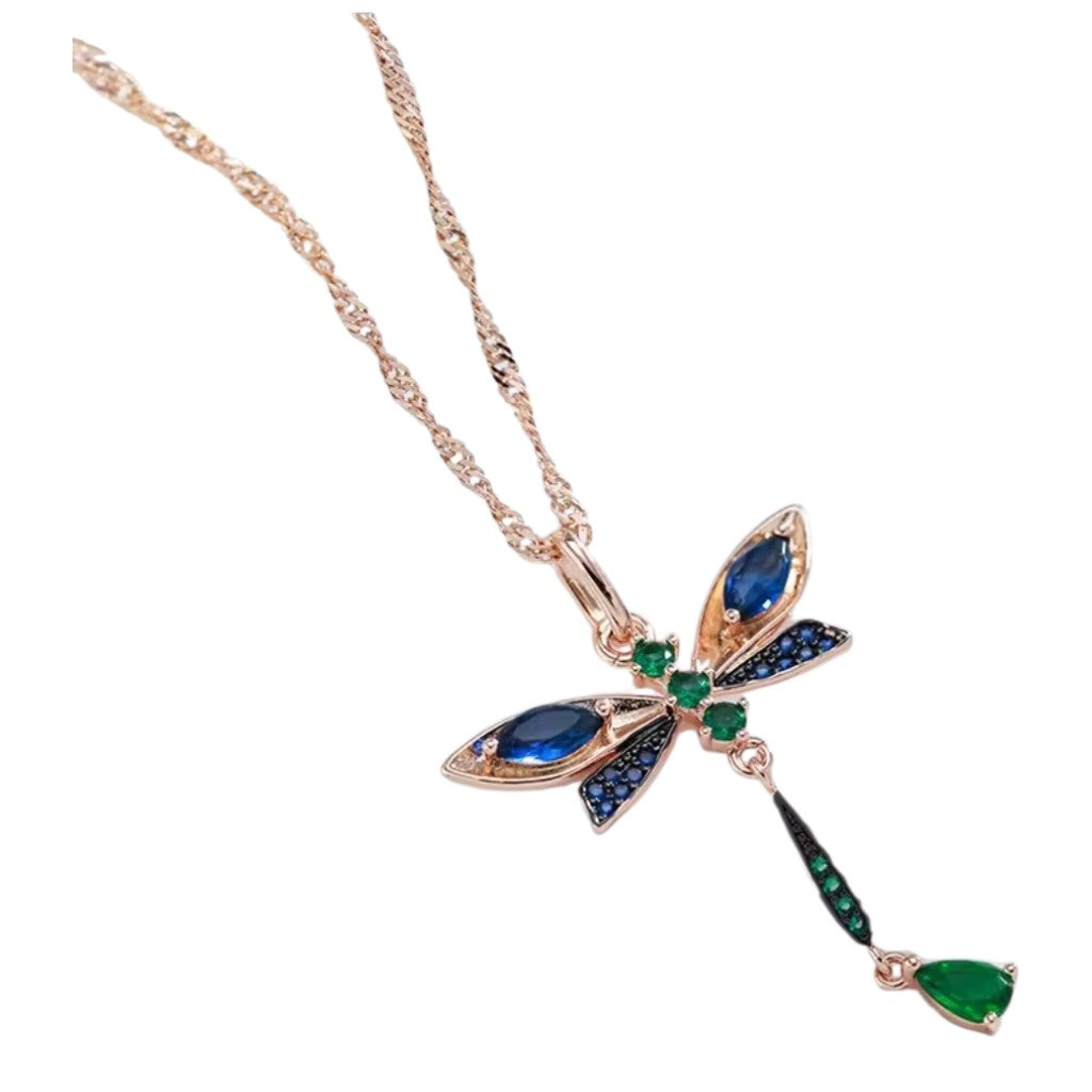 Dragonfly Necklace - Rose Gold Plated with Cubic Zirconia
