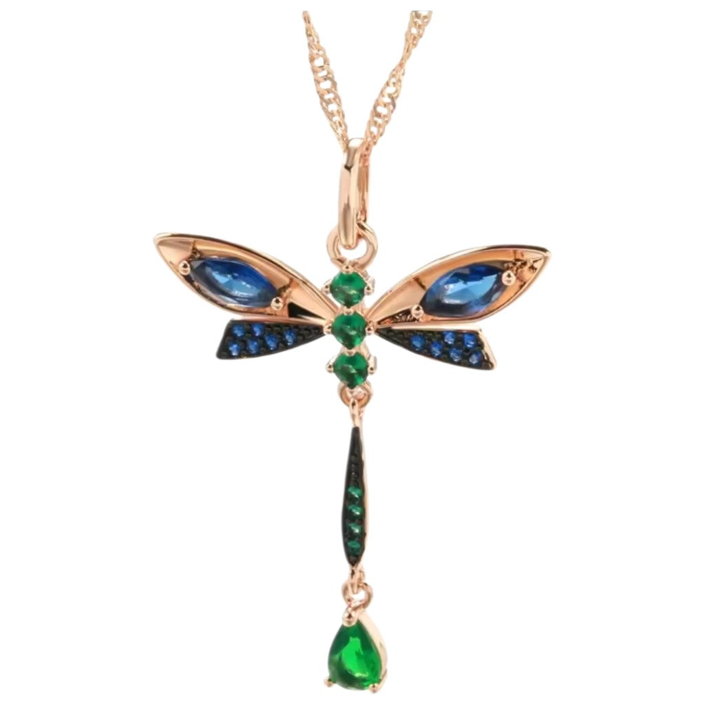 Dragonfly Necklace - Rose Gold Plated with Cubic Zirconia