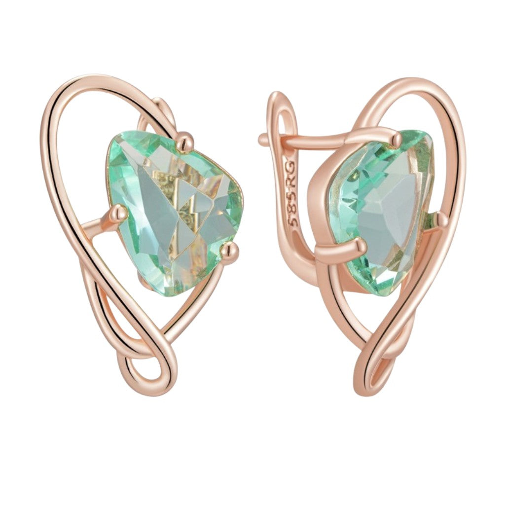 Light Green Geometric Zirconia Earrings - 585 Rose Gold Plated