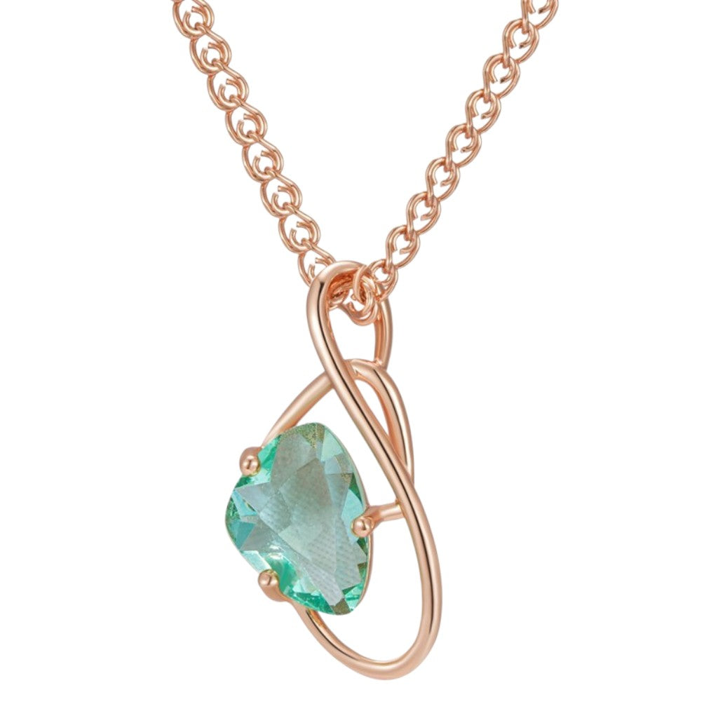 Light Green Geometric Zirconia Necklace - 585 Rose Gold Plated
