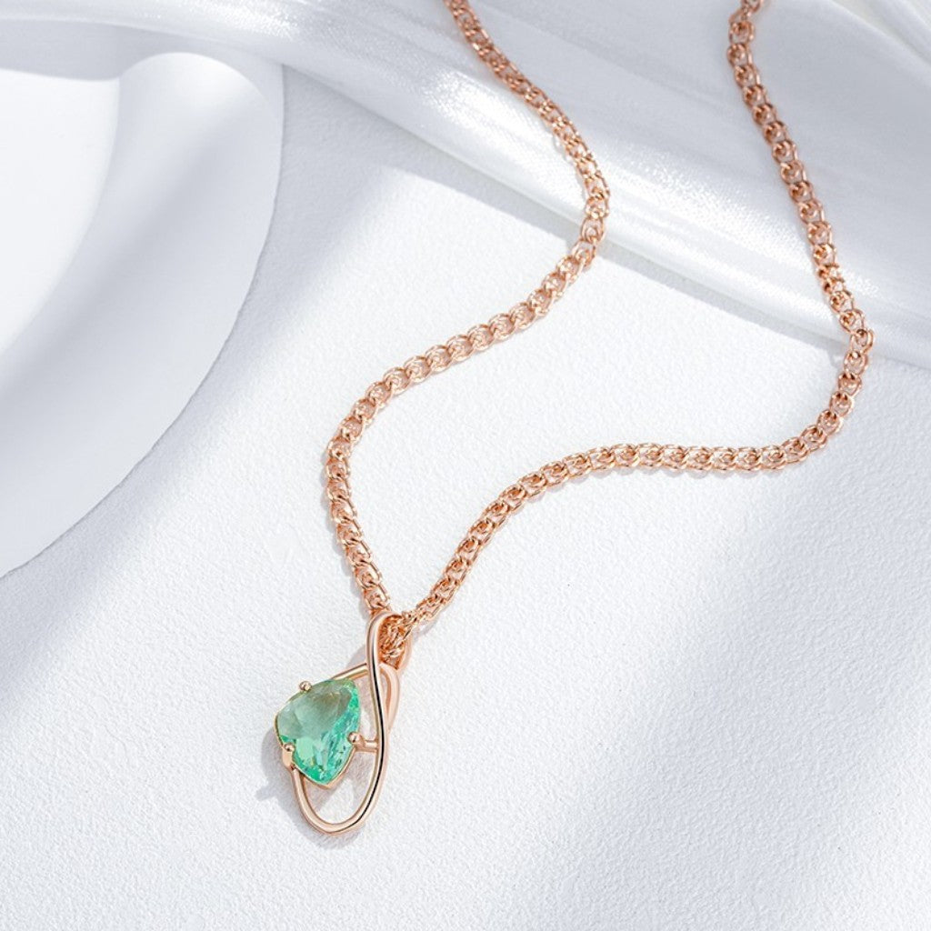 Light Green Geometric Zirconia Necklace - 585 Rose Gold Plated