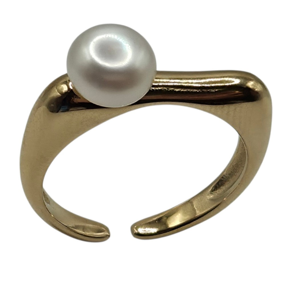 Mia Ring - 18K Gold-Plated Stainless Steel with Pearl - Adjustable