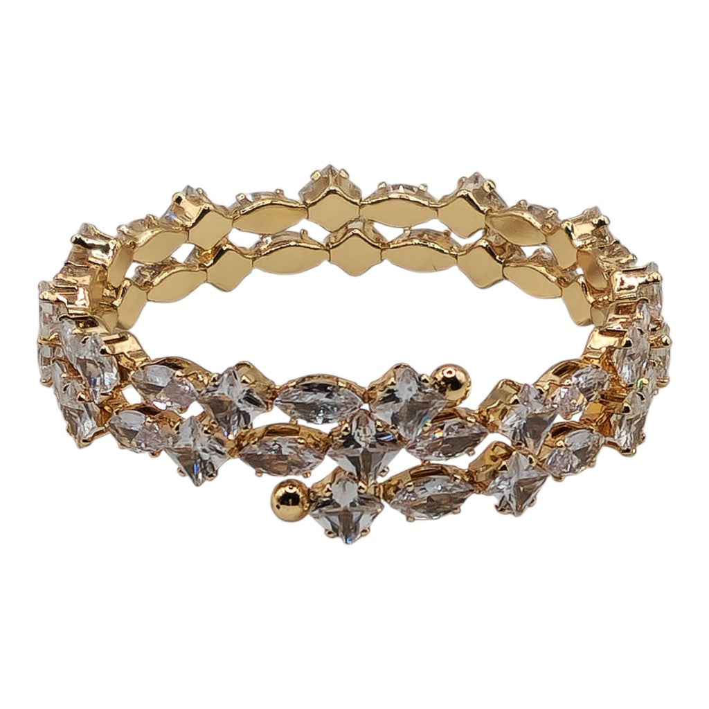 Belle Rhinestone Gold Cuff Bracelet Stainless Steel- Adjustable - Hypoallergenic - Variety