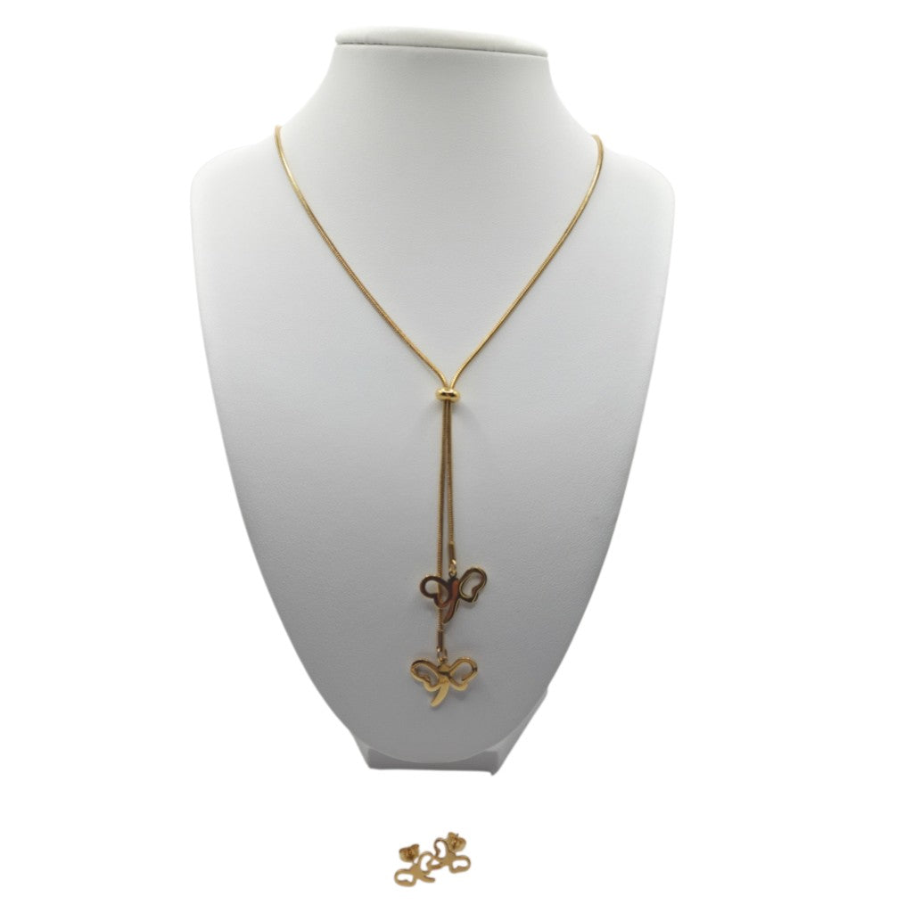 Butterfly Lariat Necklace & Earrings Set - Stainless Steel