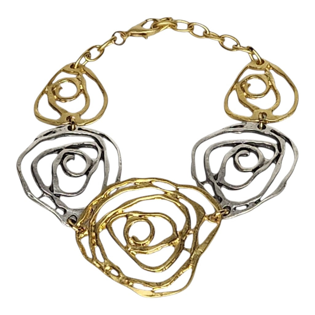 Two-Tone Roses Bracelet - Silver & Matte Gold