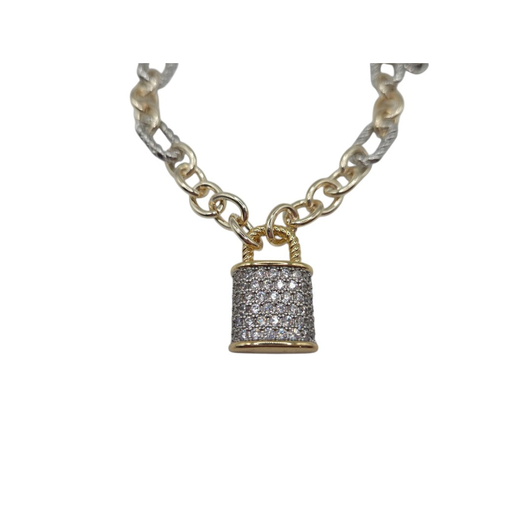 Chic Lock -Two Tone Necklace - 14K Gold Plated