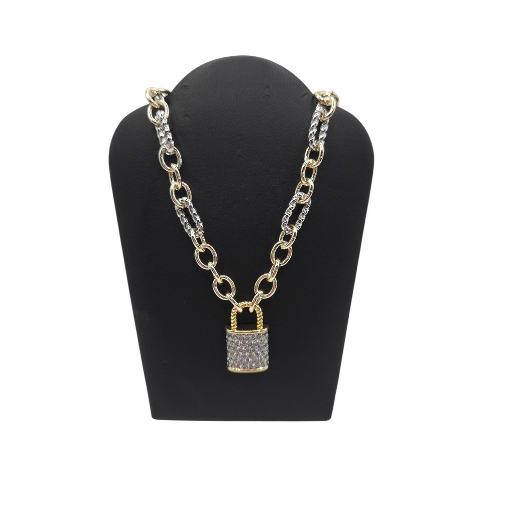 Chic Lock -Two Tone Necklace - 14K Gold Plated